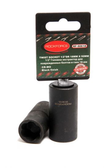 Головка-экстрактор для поврежденных болтов/гаек 15ммх50мм, 1/2",на пластиковом держателе ROCKFORCE RF-90615 46690