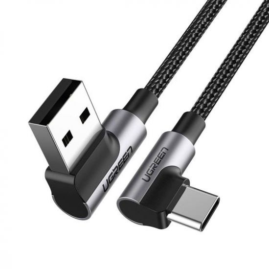 Кабель UGREEN Angled USB 2 A to Type C Cable Nickel Plating Aluminum Shell 1m (Black)