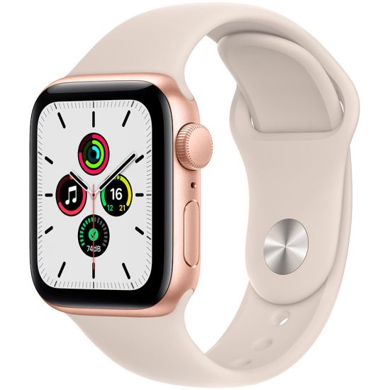 Apple Watch SE GPS, 40mm Gold Aluminium Case with Starlight Sport Band - Regular, Model A2351