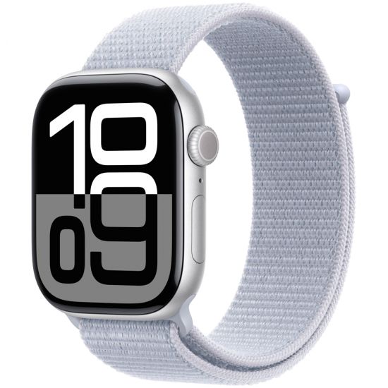 Apple Watch Series 10 GPS 46mm Silver Aluminium Case with Blue Cloud Sport Loop,Model A2999