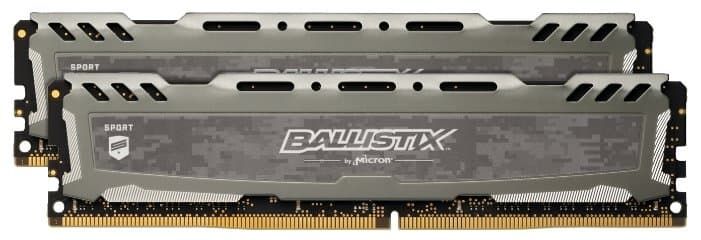 Оперативная память 16GB KIT (2x8Gb) DDR4 2666 MHz Crucial Ballistix Sport LT Gray PC4-21300 1.2V BLS2K8G4D26BFSBK. (В упаковке - 2 шт.).