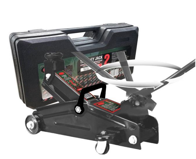 Домкрат подкатной  2 т с вращающейся ручкой 180° и резиновой накладкой (h min 140мм, h max 340мм,вес 10 кг) в кейсе ROCKFORCE RF-TH22005C 29756