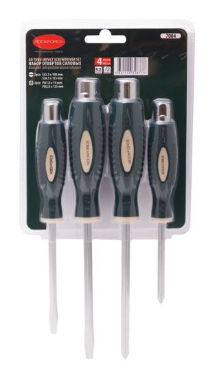 Набор отверток силовых  магнитных "Profi"4 предмета(SL:5.5х100,6.5х125мм; PH:1х75,2х125мм)в блистере ROCKFORCE RF-7004 26537