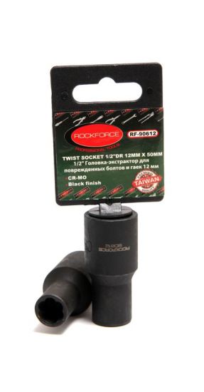 Головка-экстрактор для поврежденных болтов/гаек 12ммх50мм, 1/2",на пластиковом держателе ROCKFORCE RF-90612 46687