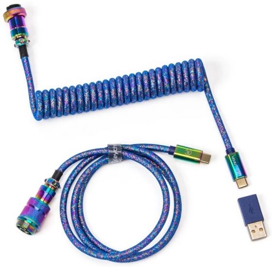 Кабель Type-A/Type-C Keychron Premium Coiled Aviator Cable-Straight Rainbow Palted Blue