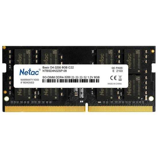 Модуль памяти для ноутбука Netac Basic, NTBSD4N32SP-08, DDR4 SO-DIMM, 8Gb, 3200Mhz, C22