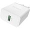Canyon, Wall charger with 1*USB, QC3.0 18W, Input: 110V-240V, Output:Output: DC 5V/3A,9V/2A,12V/1.5A, Eu plug, OCP/OVP/OTP/SCP, CE, RoHS ,ERP. Size: 89*46*26.5mm, 52g, White