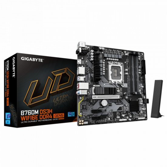Сист.плата Gigabyte B760M DS3H WF6E GEN5, B760, 1700, 4xDDR5, PCI-E x16, 2xPCI-E x1, M2, SATA, HDMI, 2xDP, WIFI6E, BOX