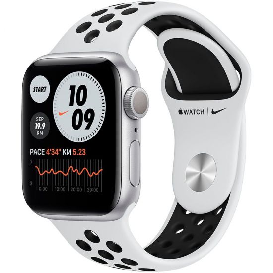 Apple Watch Nike Series 6 GPS, 40mm Silver Aluminium Case with Pure Platinum/Black Nike Sport Band - Regular, Model A2291