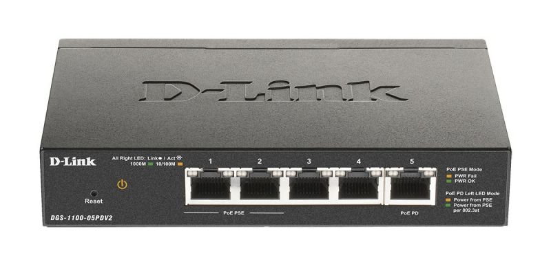 D-Link DGS-1100-05PDV2/A1A Настраиваемый коммутатор EasySmart с 5 портами 10/100/1000Base-T