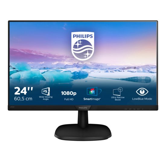 Монитор жидкокристаллический PHILIPS 243V7QDSB/00 LCD 23.8'' 16:9 1920х1080(FHD) IPS, nonGLARE, 250cd/m2, H178°/V178°, 10М:1, 4ms, VGA, DVI, HDMI, Tilt, 2Y, Black