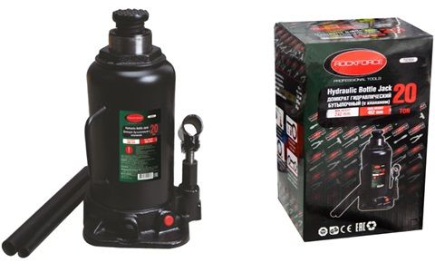 Домкрат бутылочный 20т с клапаном  (высота подхвата - 250мм, высота подъема - 490мм, ход штока - 160мм) ROCKFORCE RF-T92004 15122