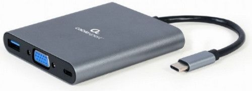 Конвертер Cablexpert USB Type-C 6-in-1 multi-port adapter (Hub3.1   HDMI   VGA   PD   card reader   stereo audio), space grey (A-CM-COMBO6-01)