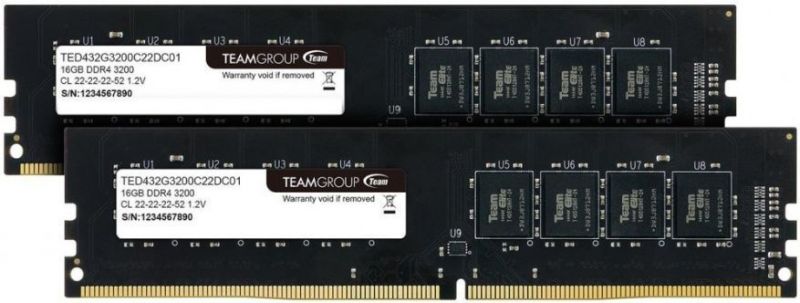 Оперативная память  32Gb Kit (2x16Gb) 3200MHz DDR4 Team Group ELITE PC4-25600 CL22 TED432G3200C22DC01