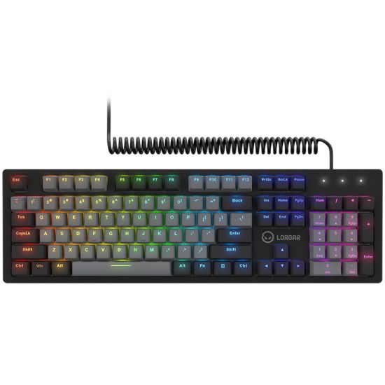 LORGAR Azar 514, Wired mechanical gaming keyboard, RGB backlight, 1680000 colour variations, 18 modes, keys number: 104, 50M clicks, linear dream switches, spring cable up to 3.4m, ABS plastic+metal, magnetic cover, 450*136*39mm, 1.17kg, black, EN+RU layo