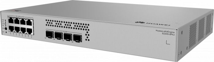 Коммутатор HUAWEI S220S-8P4J (L2, 8*10/100/1000BASE-T PoE+ ports 128W, 4*2.5GE SFP ports, AC power, Fanless)