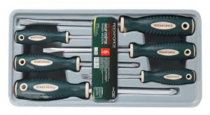 Набор отверток магнитных "Profi" S2, 6 предметов (PH:1x75, 2x100, 3x150мм; SL 5.5х100, 6.5х150, 8х175мм)в лотке ROCKFORCE RF-2068(New) 11884