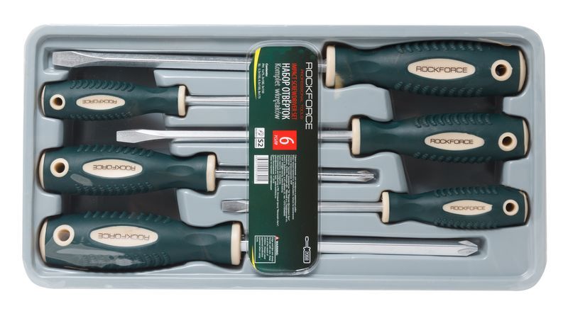 Набор отверток магнитных "Profi" S2, 6 предметов (PH:1x75, 2x100, 3x150мм; SL 5.5х100, 6.5х150, 8х175мм)в лотке ROCKFORCE RF-2068(New) 11884