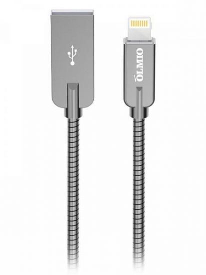 Кабель OLMIO STEELY, USB 2 - lightning, 1.2м, 2.1A, серый