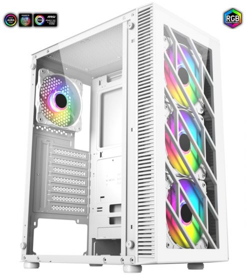 Компьютерный корпус FSP CMT192(W), Без БП, 1xUSB3.0/2xUSB2.0, 4xFAN120 RGB, 2xGlass, White, ATX
