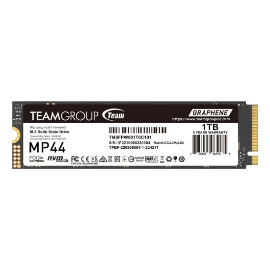 Твердотельный накопитель 1000GB SSD TeamGroup MP44 M.2 2280 PCIe Gen4x4 with NVMe 1.4, 3D NAND Flash, 3.3V, R7400MB/s, W6500MB/s TM8FPW001T0C101