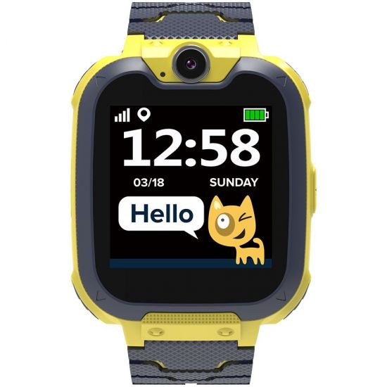 Kids smartwatch, 1.54 inch colorful screen, Camera 0.3MP, Mirco SIM card, 32+32MB, GSM(850/900/1800/1900MHz), 7 games inside, 380mAh battery, compatibility with iOS and android, Yellow, host: 54*42.6*13.6mm, strap: 230*20mm, 45g