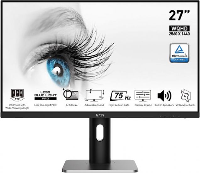 Профессиональный Бизнес-Монитор 27" MSI PRO MP273QP IPS 2560х1440 16:9 100Hz 1ms 400cd/m 1000:1 1xDP 2xHDMI  Угол Обзора 178/178,  2x3W, Цвет: Черный