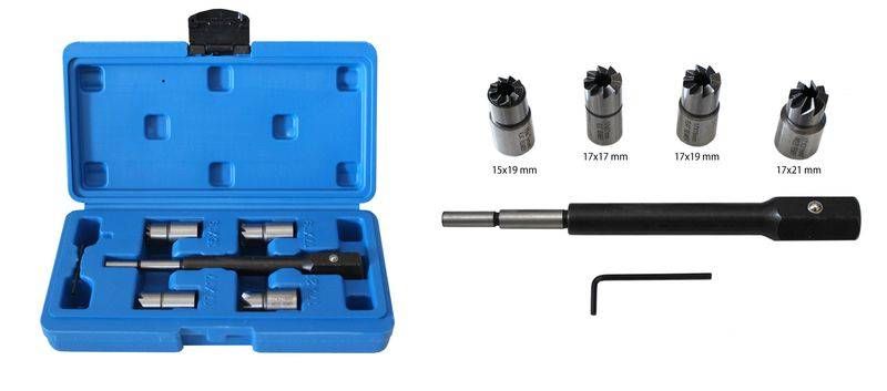 Набор фрез для чистки и восстановления посадочных мест дизельных форсунок 6пр(15х19, 17х17, 17х19, 17х21мм) кейсе ROCKFORCE RF-906G1 47719