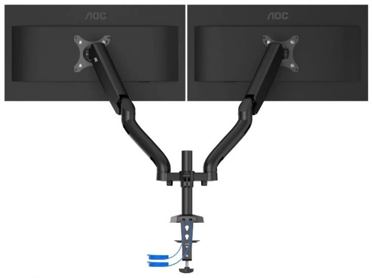 Крепление для 2 мониторов AOC, диаг. экр. от 13'' до 27'', 2-9 кг. USB-hub AD110DX. Двойной кронштейн для мониторов с диагональю до 27 дюймов со встроенным USB-концентратором