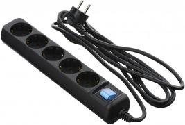 Сетевой фильтр 2Е 5XSchuko с выключателем 3G1.0*3M, черный