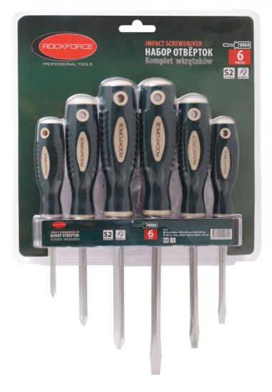 Набор отверток магнитных "Profi" 6 предметов(SL:5.5х100,6.5х125,8.0х150мм; PH:1х75,2х100,3х125мм)в блистере ROCKFORCE RF-7006A 27191
