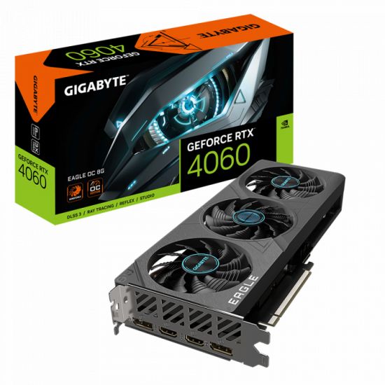 Видеокарта Gigabyte GeForce RTX 4060 Eagle OC, 8Gb GDDR6, 128 bit, DisplayPort x2, HDMI x2, BOX