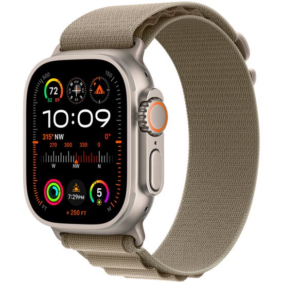 Apple Watch Ultra 2 GPS + Cellular, 49mm Titanium Case with Olive Alpine Loop - Large,Model A2986