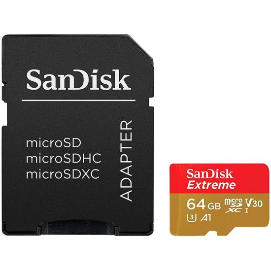 SanDisk Extreme microSDXC 64GB for Action Cams and Drones   SD Adapter 160MB/s A2 C10 V30 UHS-I U3; EAN: 619659170738