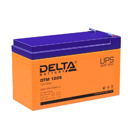 Свинцово-кислотный аккумулятор DELTA серии DTM 1209 Напряжение 12В, Емкость 9Ач, AGM, 151x65x94\(100) мм, 2.65кг
