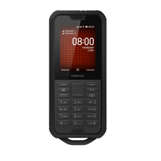 Телефон сотовый Nokia 800 DS TA-1186 BLACK, 2.4'' 320x240, 512 МБ, 4GB, up to 32GB flash, 2Mpix, 2 Sim, 2G, 3G, LTE, BT v4.1, Wi-Fi, GPS, Micro-USB, 2100mAh, KaiOS, 161g, 145,4 ммx62,1 ммx16,11 мм, Предусмотренная защита от воды и пыли (IP68)