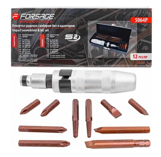 Отвертка ударная с набором бит и адаптером 12пр. 50546 F-5064P
