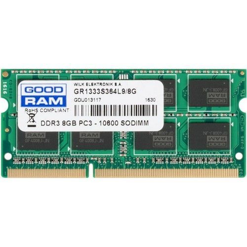 Оперативная память для ноутбука 8Gb DDR3 1333Mhz GOODRAM SODIMM PC3-10600 CL9 GR1333S364L9/8G