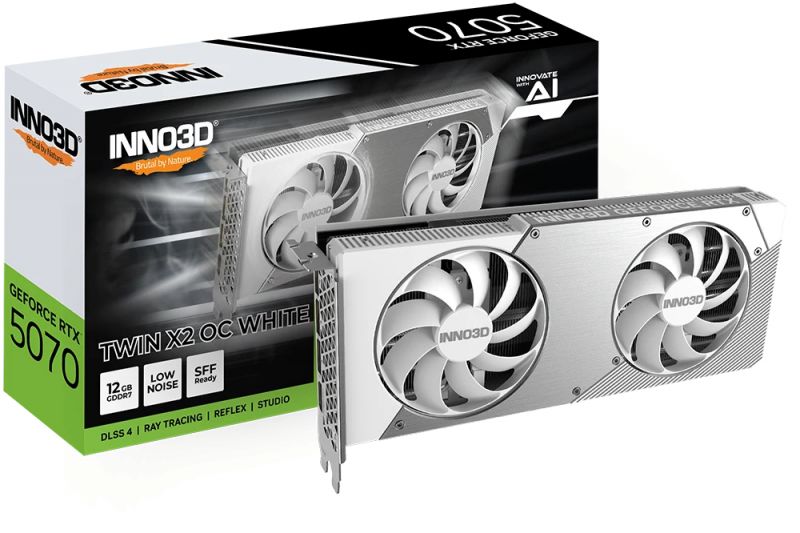 Видеокарта Inno3D GeForce RTX5070 TWIN X2 OC White, 12G GDDR7 192-bit HDMI 3xDP N50702-12D7X-195064W Видеокарта Inno3D GeForce RTX5070 TWIN X2 OC White, 12G GDDR7 192-bit HDMI 3xDP N50702-12D7X-195064W