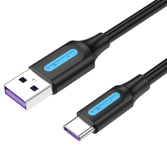 Кабель Vention USB 2 A Male to C Male, 5A Cable 0.5м, Black, PVC type